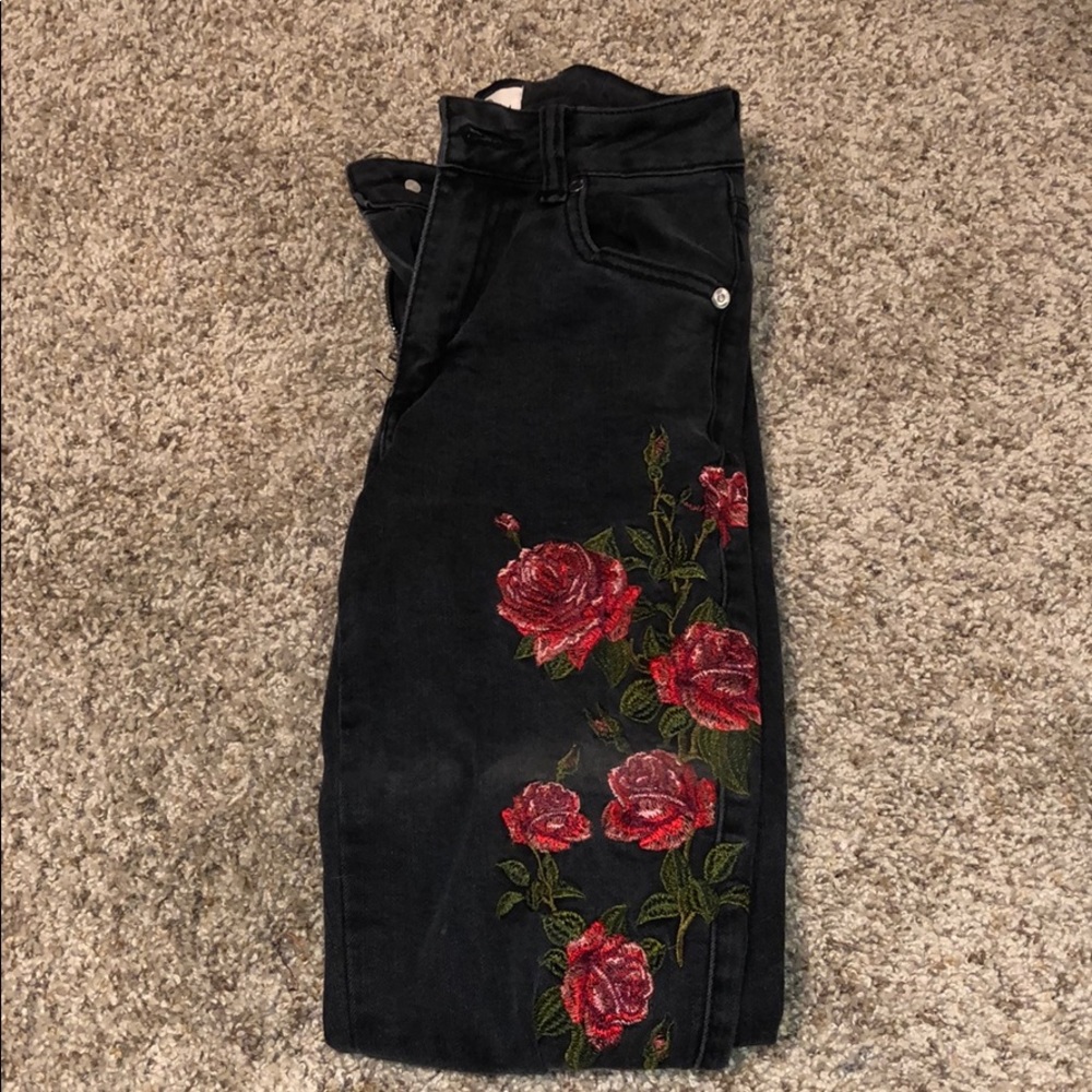 Cotton on black jeans with floral print